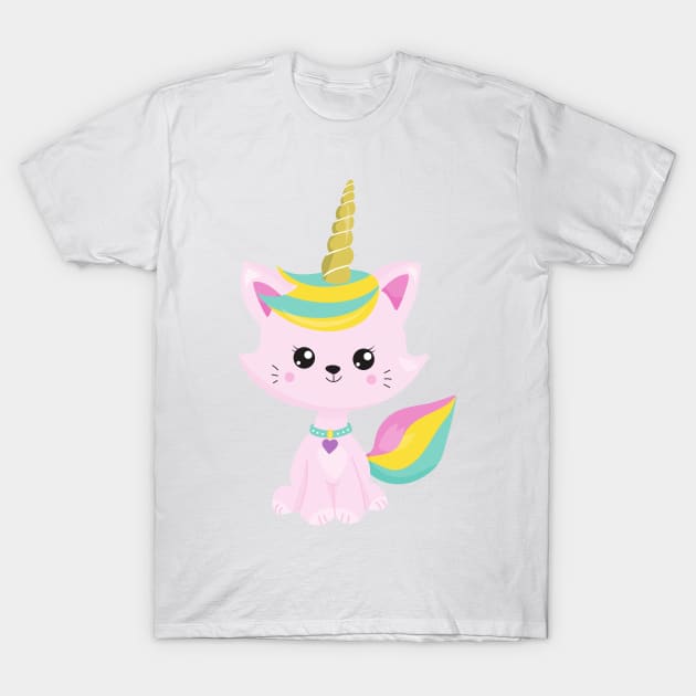 Unicorn Cat, Cute Cat, Little Cat, Pink Cat, Kitty T-Shirt by Jelena Dunčević